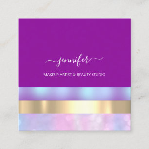 Professional Minimalism Striped Pink Holographic Square Business Card