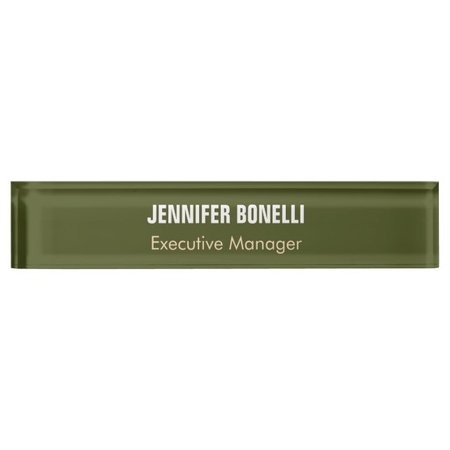 Professional minimalist add your name army green nameplate (Front)