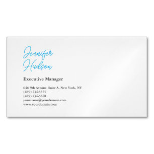 Professional minimalist azure blue calligraphy 	Magnetic business card