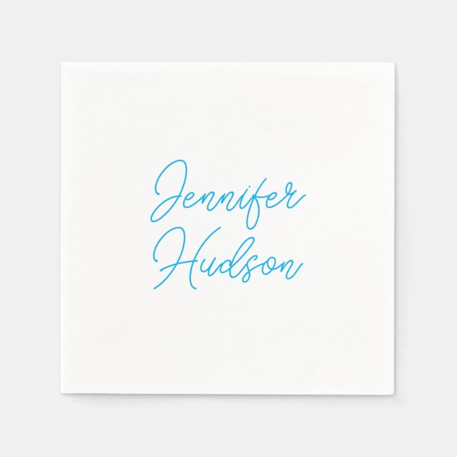 Professional minimalist azure blue calligraphy napkin (Front)