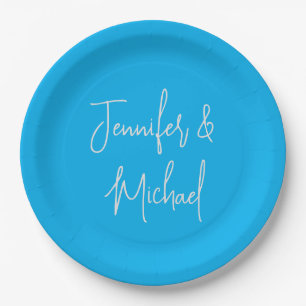 Professional minimalist azure blue calligraphy paper plate