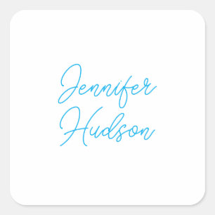 Professional minimalist azure blue calligraphy square sticker