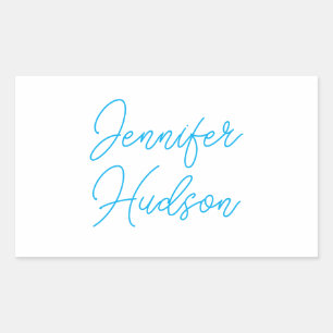 Professional minimalist azure blue name rectangular sticker