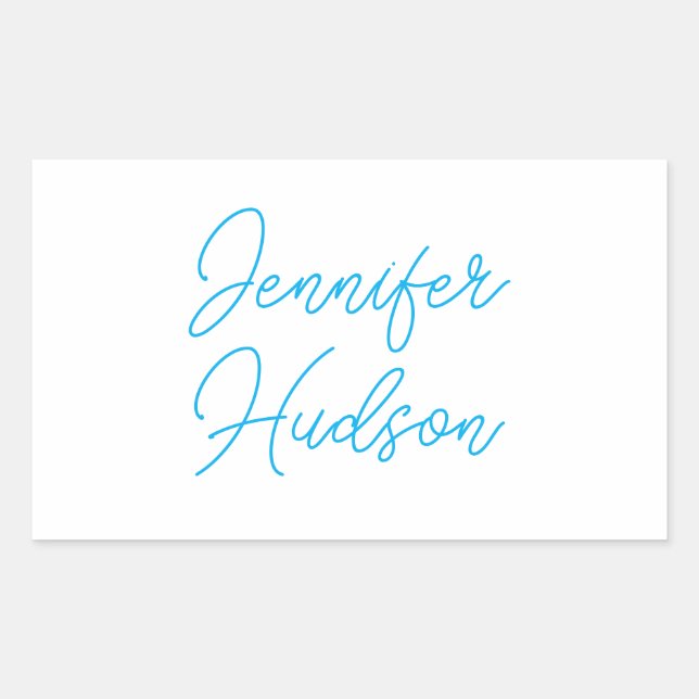 Professional minimalist azure blue name rectangular sticker (Front)