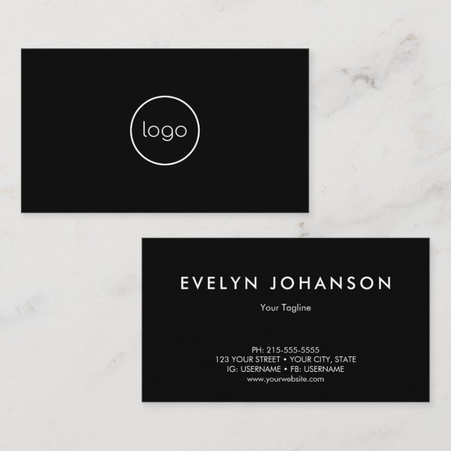 Professional Minimalist Black Business Card (Front/Back)