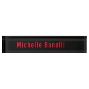 Professional Minimalist Black Red Modern Plain Nameplate