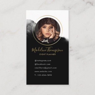 Professional Minimalist Black White Gold Photo Business Card
