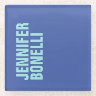 Professional minimalist bold blue name glass coaster