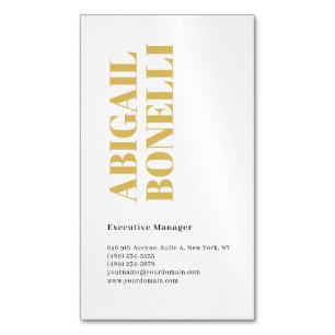 Professional minimalist bold modern gold & white Magnetic business card