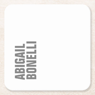 Professional minimalist bold modern grey name square paper coaster