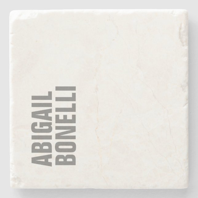 Professional minimalist bold modern grey name stone coaster (Front)