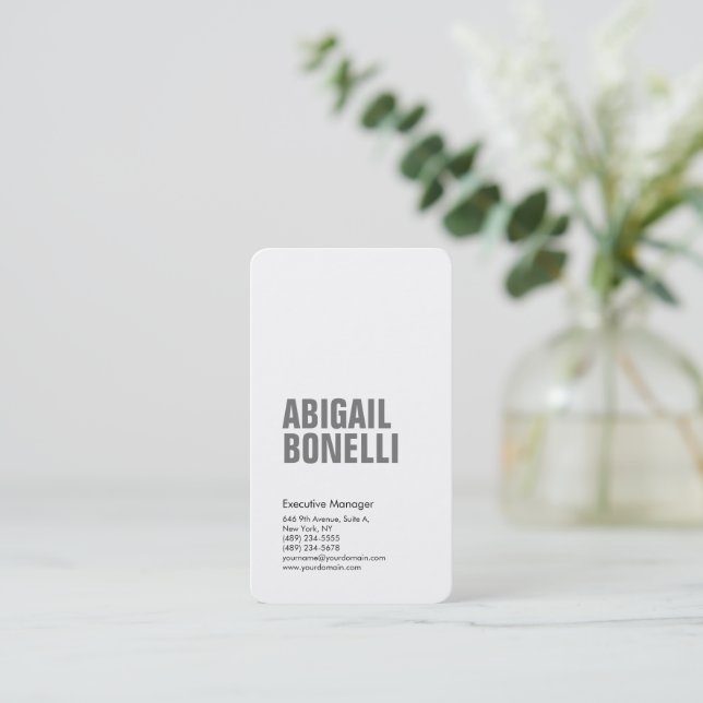Professional minimalist bold modern grey white business card (Standing Front)