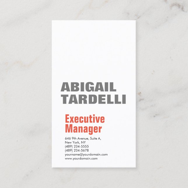 Professional minimalist bold modern grey white business card (Front)