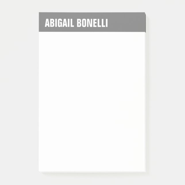 Professional minimalist bold name chic grey white post-it notes (Front)