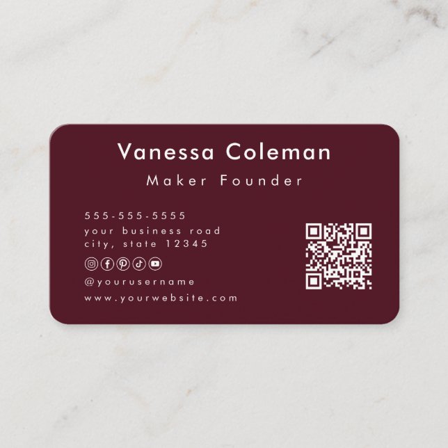 Professional Minimalist Burgundy Business Card (Front)