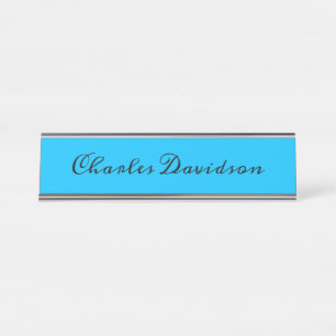 Professional Minimalist Calligraphy Deep Sky Blue Desk Name Plate
