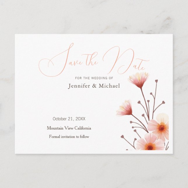 Professional Minimalist Floral Save the Date Announcement Postcard (Front)