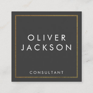 Professional Minimalist Gold Border Grey Square Business Card