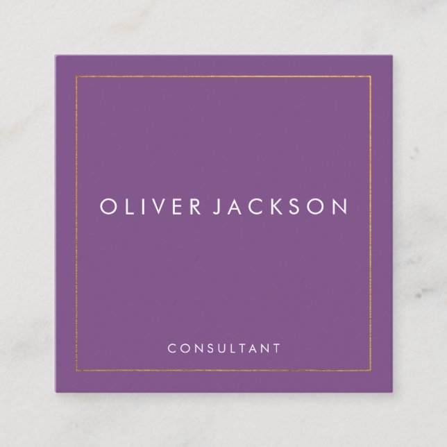 Professional Minimalist Gold Border (purple) Square Business Card (Front)