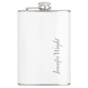 Professional minimalist handwriting grey white hip flask