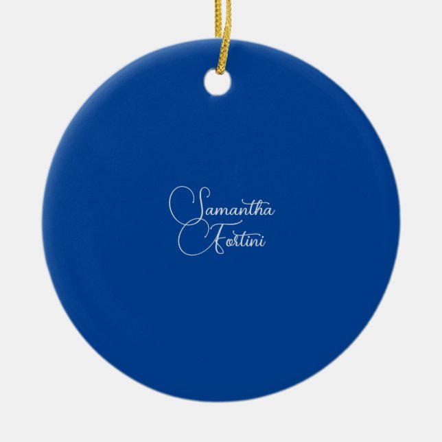Professional minimalist handwriting name blue ceramic ornament (Front)