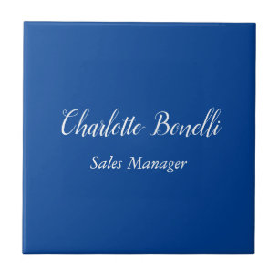 Professional Minimalist Handwriting Name Blue Ceramic Tile
