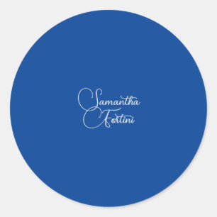 Professional minimalist handwriting name blue classic round sticker