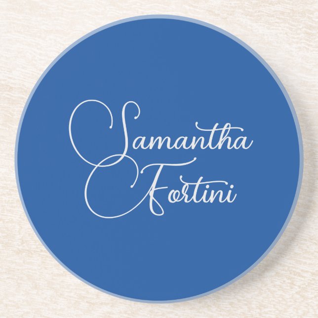 Professional minimalist handwriting name blue coaster (Front)