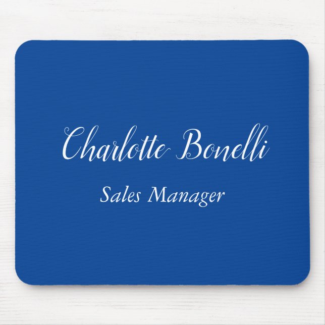 Professional Minimalist Handwriting Name Blue Mouse Pad (Front)