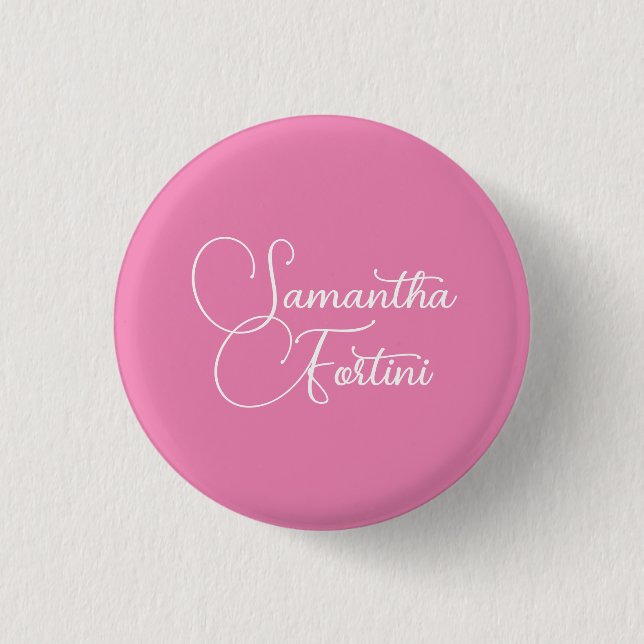 Professional minimalist handwriting name pink 3 cm round badge (Front)