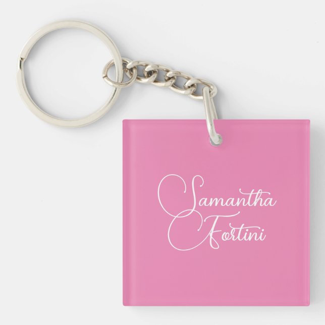 Professional minimalist handwriting name pink key ring (Front)