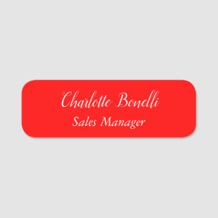 Professional Minimalist Handwriting Name Red Name Tag