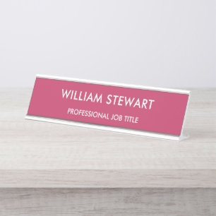 Professional Minimalist Hot Pink Employee Staff Desk Name Plate