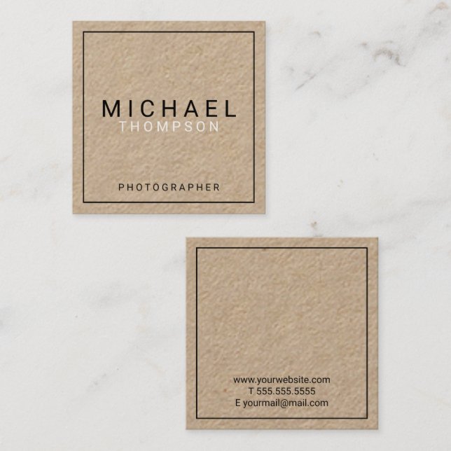 Professional Minimalist Kraft Paper Square Business Card (Front/Back)