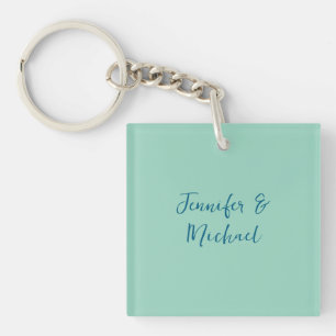 Professional minimalist light teal calligraphy key ring