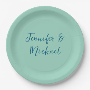 Professional minimalist light teal calligraphy paper plate