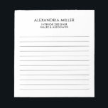 Professional Minimalist Lined Notepad<br><div class="desc">A modern lined notepad with a minimalist design in black and white. Custom name and title position role and company or custom text presented on a simple white background. Personalise using the fields provided or use the 'message' button to contact the designer for help.</div>