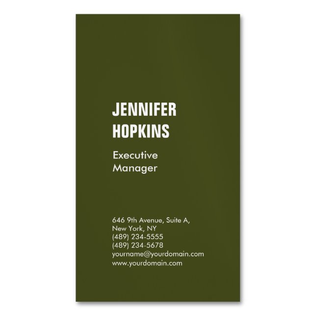 Professional minimalist modern army green 	Magnetic business card (Front Vertical)
