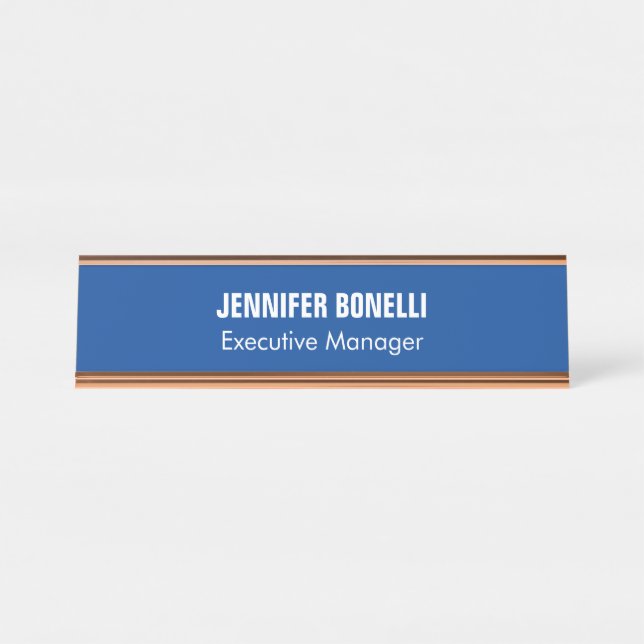 Professional minimalist modern blue add your name desk name plate (Front)