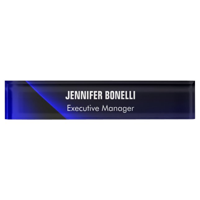 Professional minimalist modern blue add your name nameplate (Front)