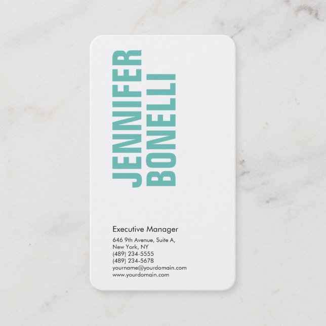 Professional minimalist modern bold blue white business card (Front)