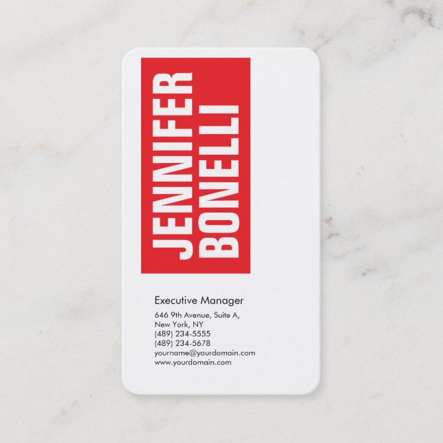 Professional minimalist modern bold red white business card (Front)