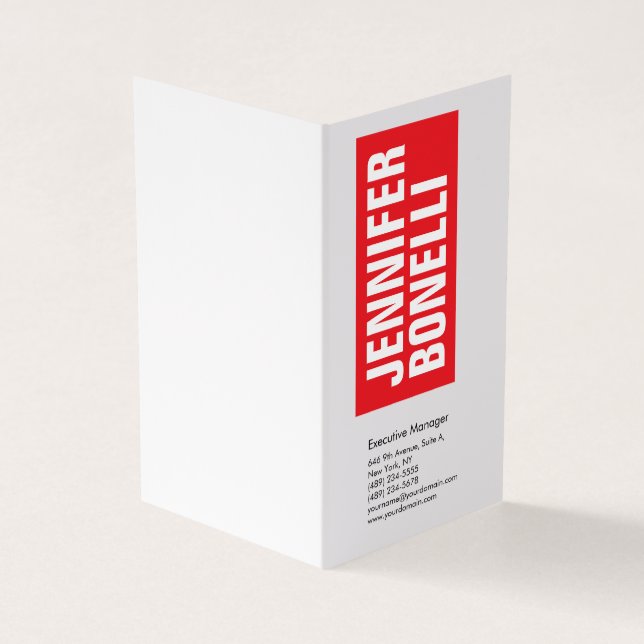 Professional minimalist modern bold red white business card (Outside)
