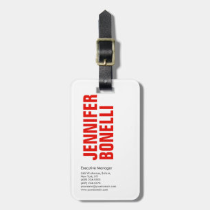 Professional minimalist modern bold red white luggage tag