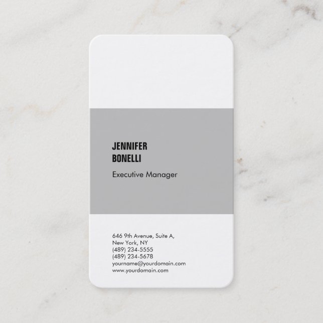 Professional minimalist modern grey white business card (Front)