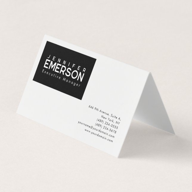 Professional minimalist modern plain black white business card (Front)