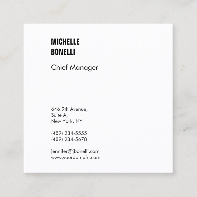 Professional minimalist modern plain black white square business card (Front)