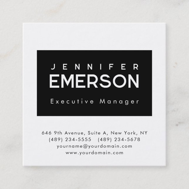 Professional minimalist modern plain black white square business card (Front)