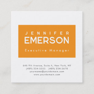 Professional minimalist modern plain orange white square business card