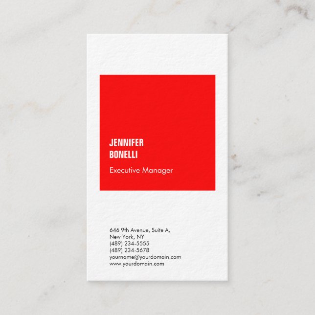 Professional minimalist modern thick red white business card (Front)